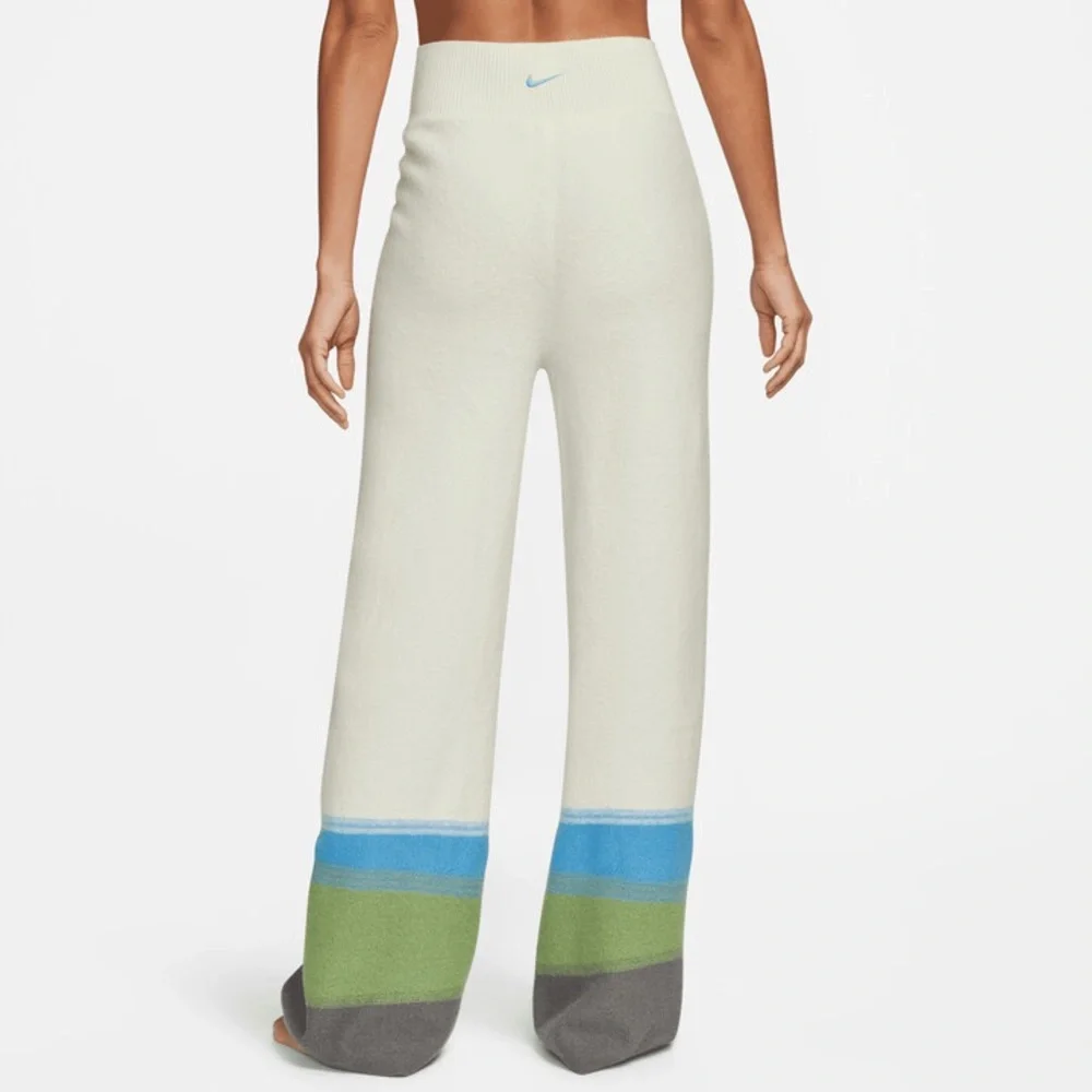 Nike Wide-Leg Knit Pants in Cream with Blue, Green & Gray Accents